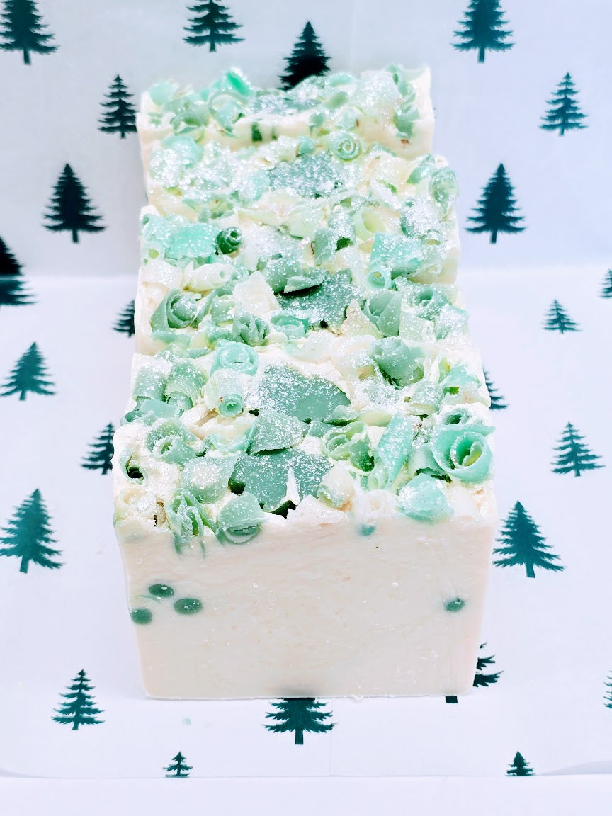 Christmas Scented Soap Bar, Peppermint + Pine Decorative Holiday Soap for gift giving, Stocking stuffer