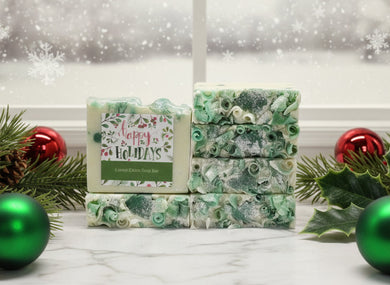 Christmas Scented Soap Bar, Peppermint + Pine Decorative Holiday Soap for gift giving, Stocking stuffer