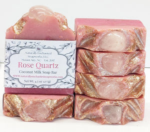 Rose Quartz soap, Handmade soap, Gemstone Artisan Soap, Pink Soap, Decorative Soap Bar, Pretty Soap, Soap Gift